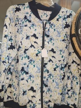 Cato Navy, Blue & White Floral Zip Bomber Jacket